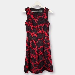 Adrianna Papell Sheath Rose Sleeveless Dress Black Red Size 2